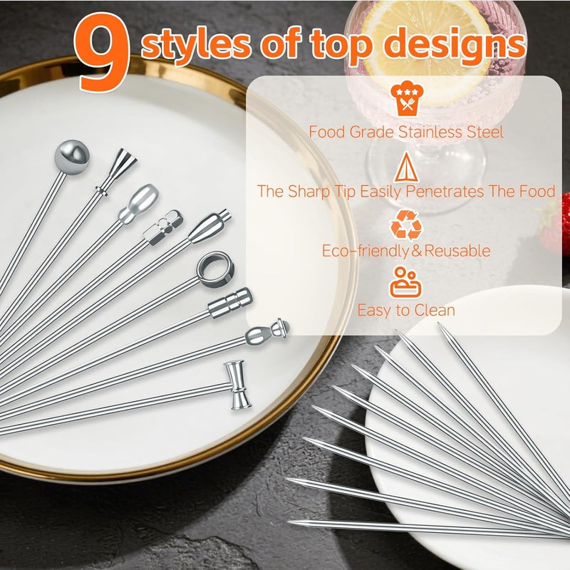 Krttwwx 9 Pcs Metal Martini Cocktail Picks, 4.1Inches Olive Skewers Stainless Steel, Martini Garnish Sticks Reusable, Metal Toothpicks for Drinks, Appetizers, Bar Accessories Supplies for Bartenders -Sliver - Image 3